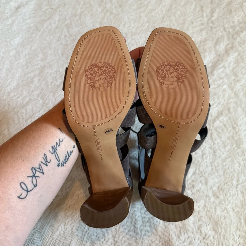 NWOT Vince Camuto Phandras charcoal lace up stacked heel leather sandals - Picture 7 of 10